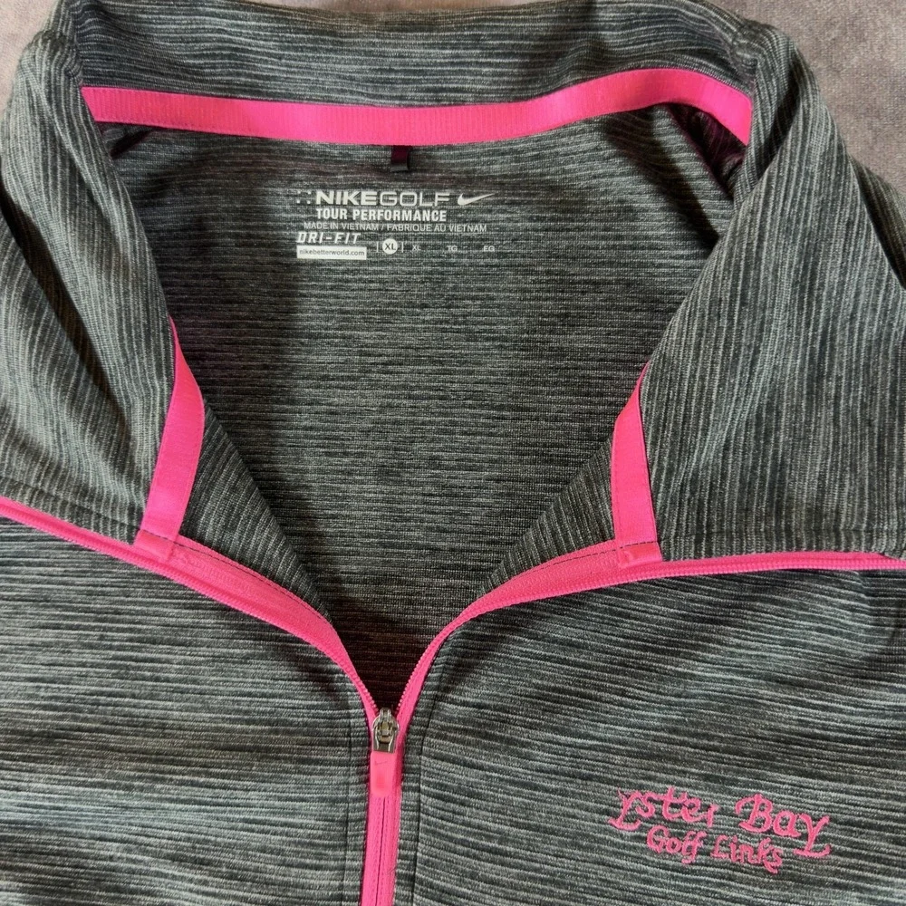 Nike Golf Womens XL Gray Pink Dri-FIT Quarter Zip Oyster Bay Golf Links